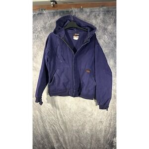 FR Express Flame Resistant Cotton Denim Jacket DISTRESSED Large Purple Blue Mens